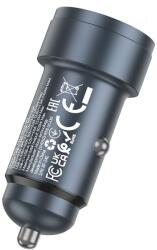 hoco. autós töltő USB-A + C típus PD QC3.0 3A 30W Z57A fémszürke