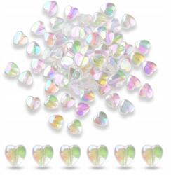 Mixform Akril gyöngyök Átlátszó, Szivárvány szív, 8x8x3mm, 25g~130db (13WB29494)