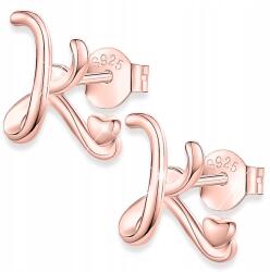 Larezo Aranyozott fülbevaló betűkkel Szív monogram K betű Ezüst 925 (kolczyki srebrne z literami litery serduszko)
