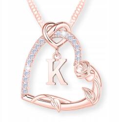 Larezo Nyaklánc Szív Betű Ezüst 925 Rózsa cirkóniákkal K betű Aranyozott 750 (srebrny łańcuszek kwiat kwiatek zycia roza)