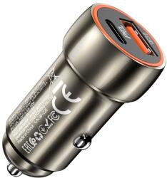 hoco. autós töltő Type-C + USB QC3.0 Power Delivery 20W Z46A fémszürke