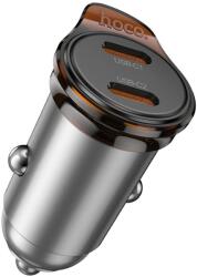 hoco. NZ16B autós töltő 2xUSB-C csatlakozással 45W QC3.0 - fémszürke