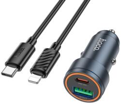 hoco. Autótöltő Hoco USB-A + USB C QC3.0 PD 30W + kábel USB C - Lightning Z57A fekete