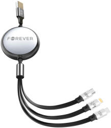Forever USB-A - Type-C/Lightning kábel 100W 1.2m - fekete