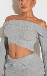 Prettylittlething Kötött Felső, Size 38, szürke, nyitott vállakkal