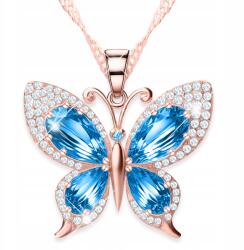 Larezo Aranyozott nyaklánc pillangóval Kék pillangó cirkóniákkal Ezüst 925 (łańcuszek srebrny kryształowy motylek ważka)