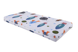 Somnart Saltea cu spuma poliuretanica Somnart Ortopedica 70x140, inaltime 10 cm, pentru bebelusi si copii, husa impermeabila, fermitate medie, model rachete (SALT.AV.OTP.070X140X10RCT) Saltea