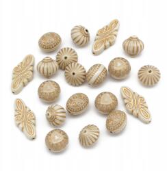 Mixform Akril gyöngyök, Vegyes, Arany mintás, Bézs 10.5-21x5.5-15mm 20db (13WB16777)