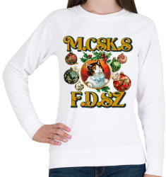 printfashion Karácsonyi Macskás Fadísz - Női pulóver - Fehér (17837815)