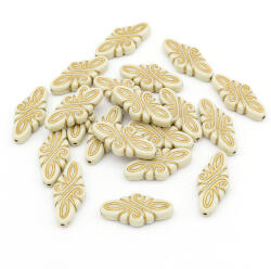 Mixform Akril gyöngyök, Rombusz, Arany minta, Szín: Fehér 30x14x5.5mm 20db (13WB14393)