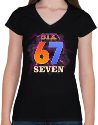 printfashion six seven 67 - Női V-nyakú póló - Fekete (17792692)