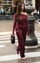 Prettylittlething Elegáns szatén nadrág, bordó, Size XL