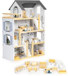 ECOTOYS Casuta de Papusi Ecotoys, lemn, 4 etaje, mobilier, 18 piese, multicolor Casuta papusi