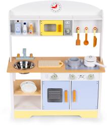 ECOTOYS Bucatarie copii Ecotoys, lemn, cuptor microunde, masina de spalat, 12 accesorii, multicolor Bucatarie copii