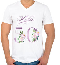 printfashion 50 szülinap - Férfi V-nyakú póló - Fehér (17783640)