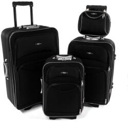 Rogal Fekete 4 darabos textil utazóbőrönd-szett „Standard kihúzható fogantyúval (S773set4in1-black-HU)