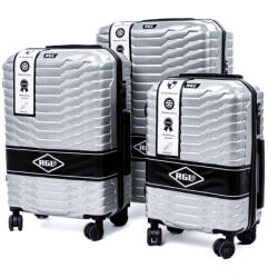 Rogal Ezüst extravagáns keményfedeles bőrönd szett „Shiny - M, L, XL (SPC2-set3in1-silver-HU)