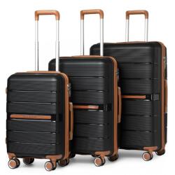 British Traveller Fekete 3 részes prémium műanyag bőrönd szett „Diamant - M, L, XL (S2392set-black-HU)