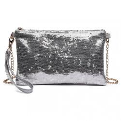 No Label Ezüst alkalmi táska lánccal „Donna (K765-silver-HU)