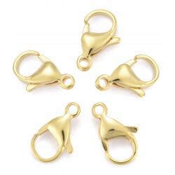 MIXFORM Karabiner-Lobster kapocs, Rozsdamentes acél, 24K aranyozott, 15x9mm, 5db (13WB29364)