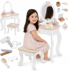 Mamabrum Fából készült fésülködőasztal Gyerekjáték Zsámoly Tartozékokkal Fejlesztő (MAM68 MAKEUP DREESER)