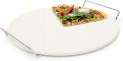 Relaxdays Kő pizza sütőlap, kerek, fogantyúval, 33cm átmérő, otthoni sütőhöz (10019338)