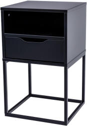 POSNORD Éjjeli Asztal Téglalap alakú fekete fiókkal Éjjeliszekrény Fém Mdf keret (JACOB_Black)