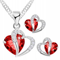 Larezo Ezüst nyaklánc szett Szív és fülbevaló Kristály piros szív szerelem