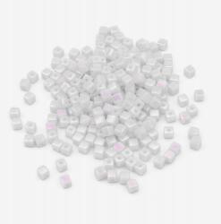 Mixform Akril gyöngyök, Ab szín, kocka, fehér, 4x4mm, lyuk 1mm, 25g~400db (13Z14254)