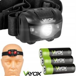 Vayox Led-es Fejlámpa Akkumulátoros Fejlámpa Piros Fénnyel 100lm Vayox (LATARKA CZOŁOWA BATERYJNA VA0178)