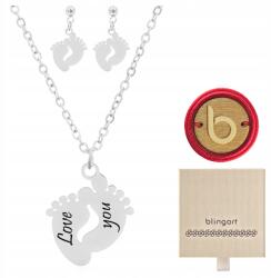 Blingart Ékszer szett láb gravírozás ezüst sebészeti acél ajándék Blingart (BZ0064#S Komplet biżuterii stópki grawer)