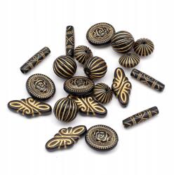 Mixform Akril gyöngyök "Párizs" mintával, vegyes formák, fekete, 10-30mm, 20db (13WB16778)