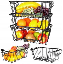 Vilde Háromszintes Kosár, fém, fekete (SET197)