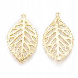 MIXFORM Levél medál, sárgaréz, aranyozott 18K, 23x13x1mm, lyuk 0.8mm, 2db (13WB30629)
