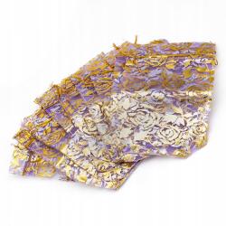  Ajándéktasak, Organza, Virágmintás, Lila, 15x10cm, 10db (13WB24933)