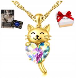 Larezo Arany Nyaklánc Kristály Szív Macska Aranyozott Macska Szív Ezüst 925 (łańcuszek srebrny kot kolorowe serduszko koty)