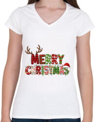 printfashion Karácsony Merry Christmas - Női V-nyakú póló - Fehér (17777259)