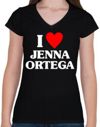 printfashion I LOVE JENNA ORTEGA - Női V-nyakú póló - Fekete (17724581)
