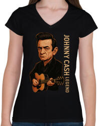 printfashion Johnny Cash Legend - Női V-nyakú póló - Fekete (17767810)