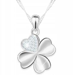 Larezo Ezüst nyaklánc Négylevelű lóhere szív cirkóniákkal Ezüst 925 (łańcuszek srebrny listek liść kwiat koniczyna)