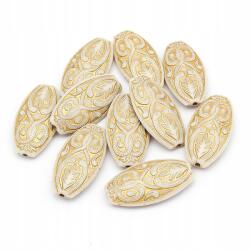 Mixform Akril gyöngyök, Ovális, Arany mintás, Szín: Bézs 39x20x7mm 10db (13WB14396)
