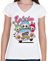 printfashion labubu-at-car-seeklogo - Női V-nyakú póló - Fehér (17775459)