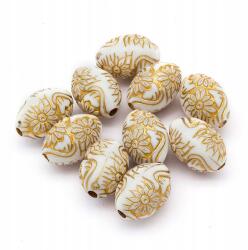 Mixform Akril gyöngyök, Ovális, Arany mintás, Szín: Elefántcsont 16x10.5mm 10db (13WB15522)