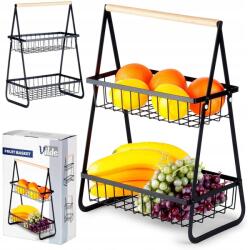 Vilde Kosár Kétszintes emeletes gyümölcs zöldség fém fekete patera állvány (5904316481872)