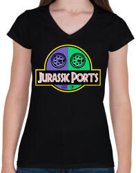 printfashion Jurassic ports - Női V-nyakú póló - Fekete (17779192)