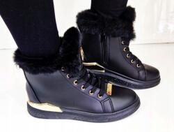  Női Lapos Bokacsizmák Bélelt Tornacipők Díszes Szőrmével Fekete 36 (SJ256 sportowe ocieplane skórzane matowe)