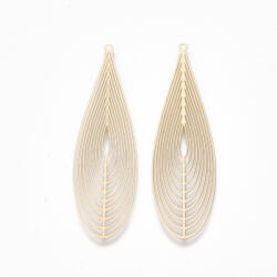 MIXFORM Medálok Sárgaréz, Csepp, Gravírozott, Világos arany, 55x16x0.3mm, 2db (13WB31141)