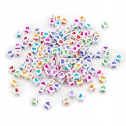 Mixform Akril gyöngyök Átlátszatlan kocka, szív, mix, 6.5x6x6mm, 25g~150 db (13WB30757)