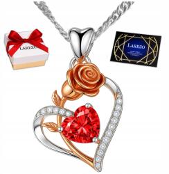 Larezo Ezüst nyaklánc szív rózsával piros kristály szív Ezüst 925 (łańcuszek z czerwonym kryształowym sercem)