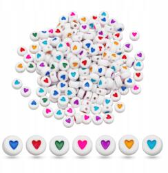 Mixform Akril gyöngyök Szív, Lapos Kerek, Fehér Mix, 7x3.5mm, 25g~170 db (13WB31343)